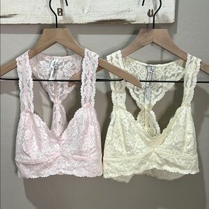 Free People Intimately Pink and Cream Lace Bralettes Bras Bundle Like New Medium